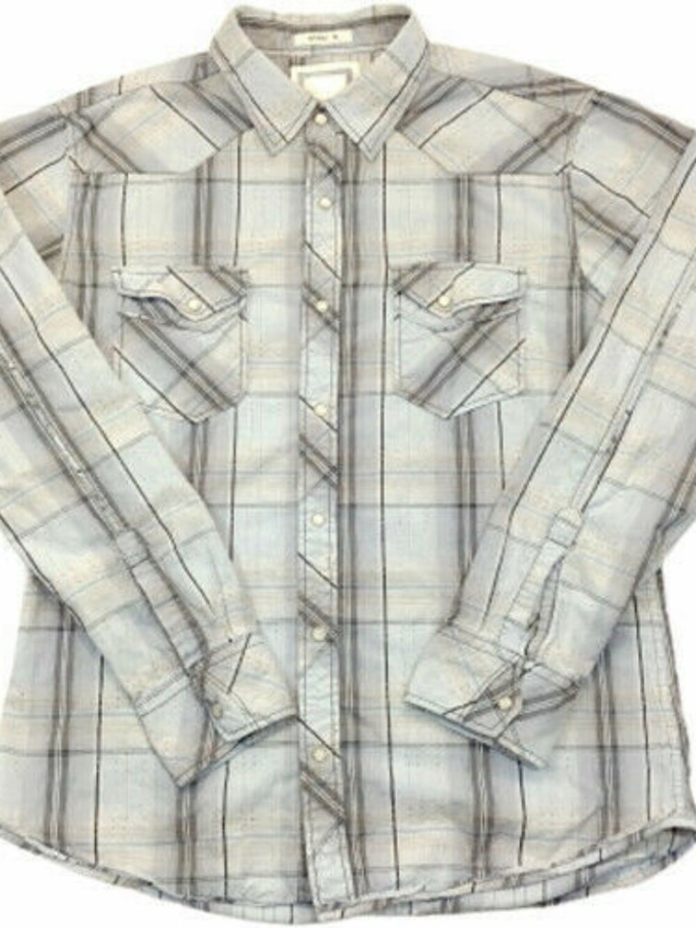 BKE Buckle Athletic Fit Plaid Pearl Snap L/S Button Front Cotton Shirt Mens L